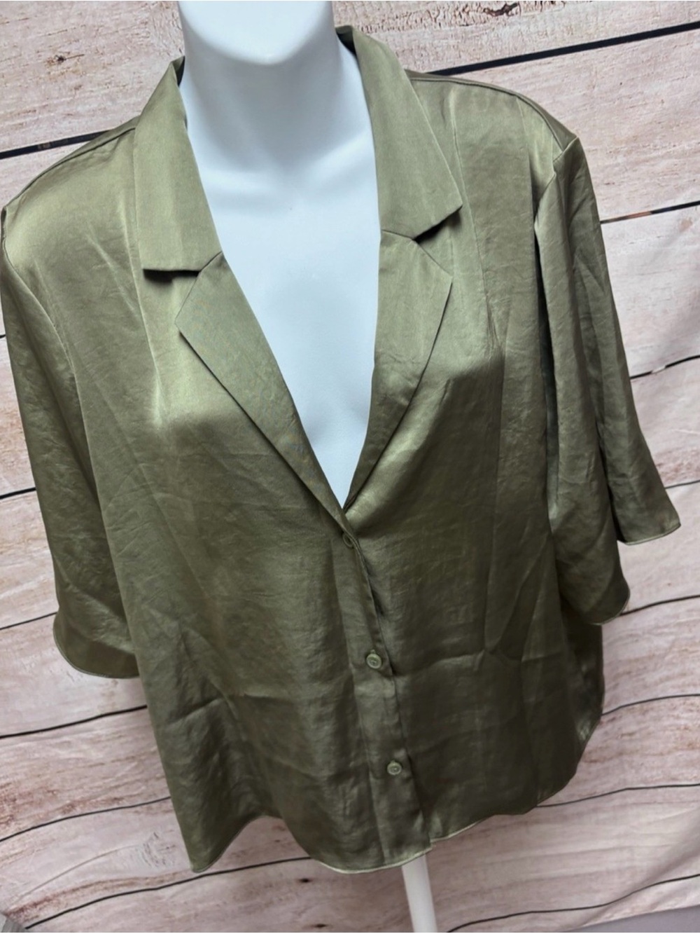 Wilfred Olive Satin Notch-Collar Button Blouse